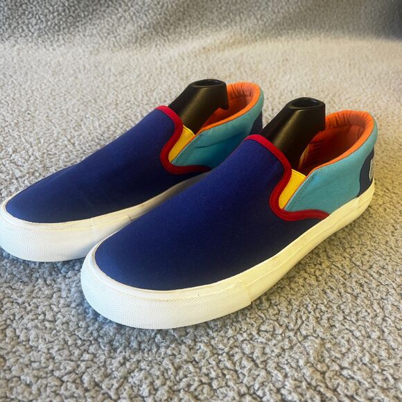 Aldi Gear Rainbow Shoes Womens 9 Slip On Canvas Blue Red Yellow Sneakers Logo - Picture 2 of 11